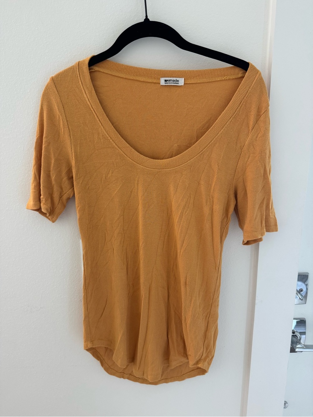 LA made Women's Scoop Neck Short Sleeve Top - Mustard